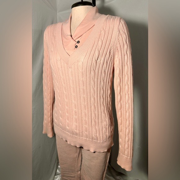 Chaps Pink Sweater Set PM (Petite Medium) Cable Knit 2 Piece - Picture 7 of 16